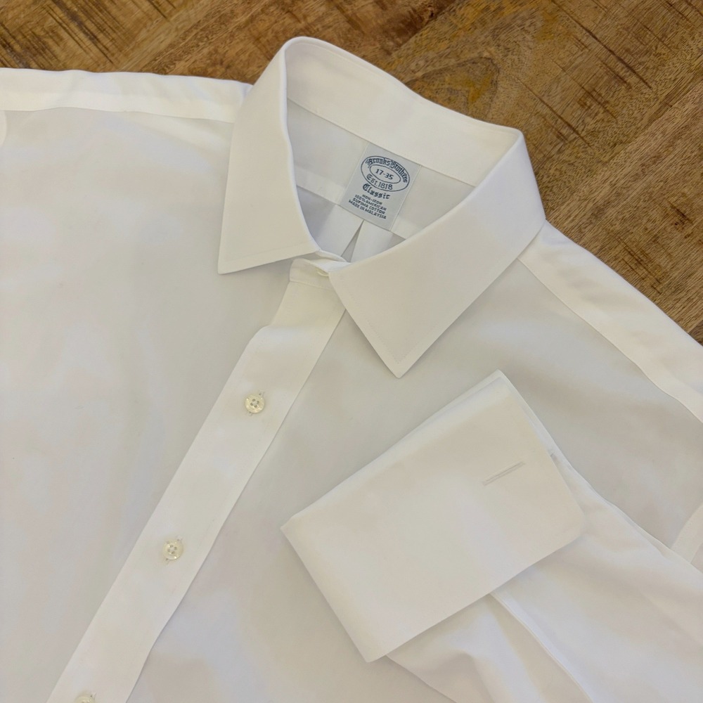 Brooks Brothers Dress Shirt Mens 17 35 French Cuff Supima Cotton Formal White